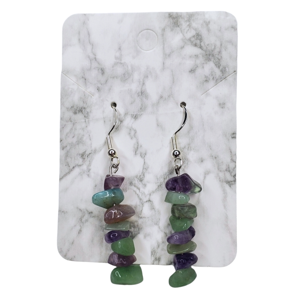 🌟2 for $15 - Natural Gemstone & Crystal Chip Bead Earrings - 925 SS